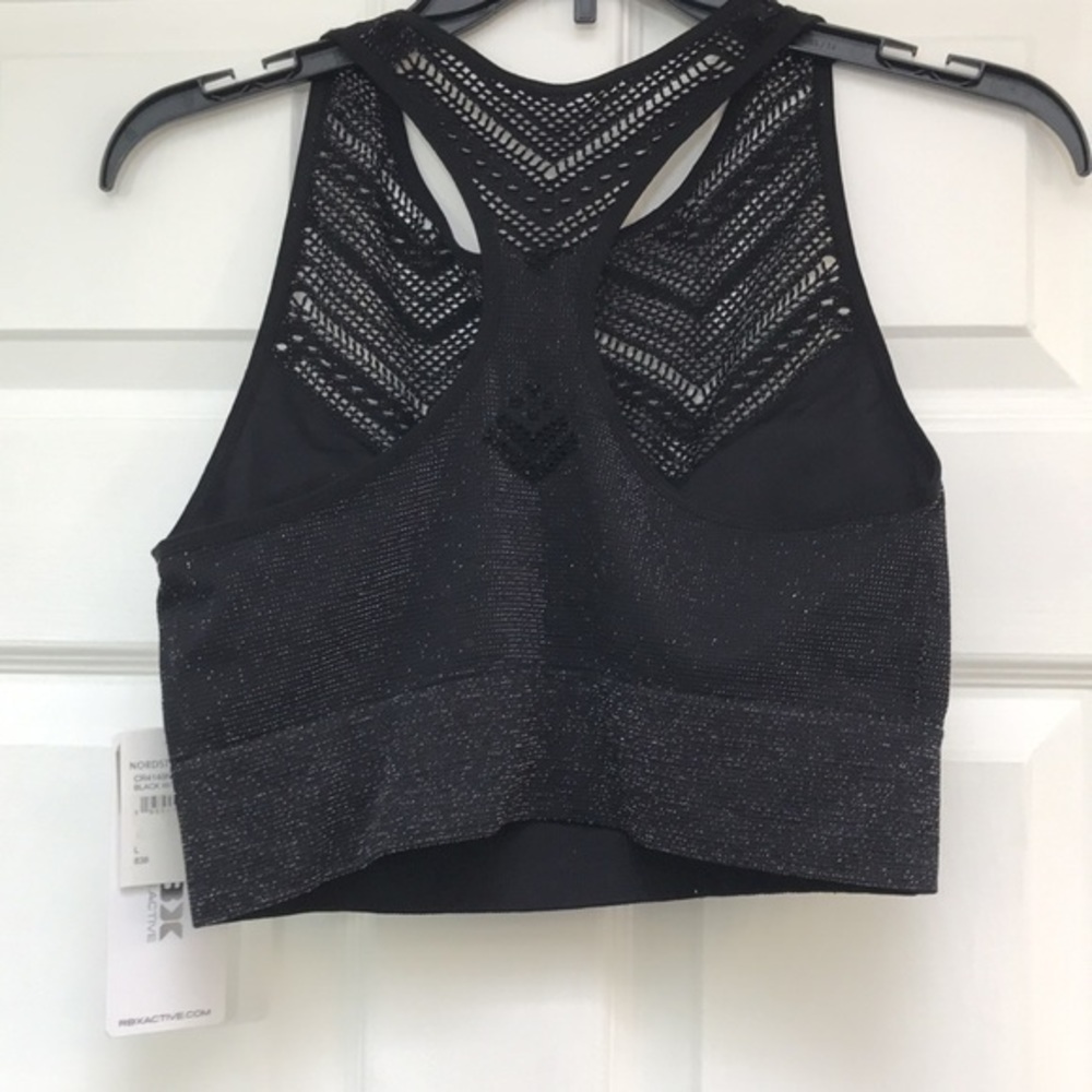 RBX Black and Silver Metallic Sports Bra-Size L NWT - Picture 3 of 5